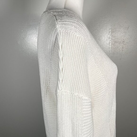 Rachel Zoe White V Neck Ribbed Knit Long Sleeve Pullover Tunic Sweater M - Picture 12 of 14